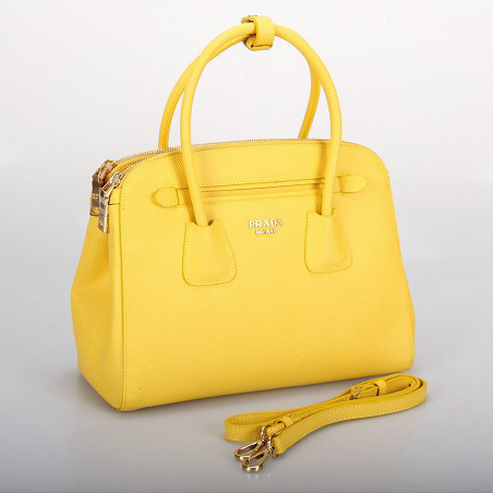 Prada Saffiano Cuir Leather Tote Bag 10337 in Yellow