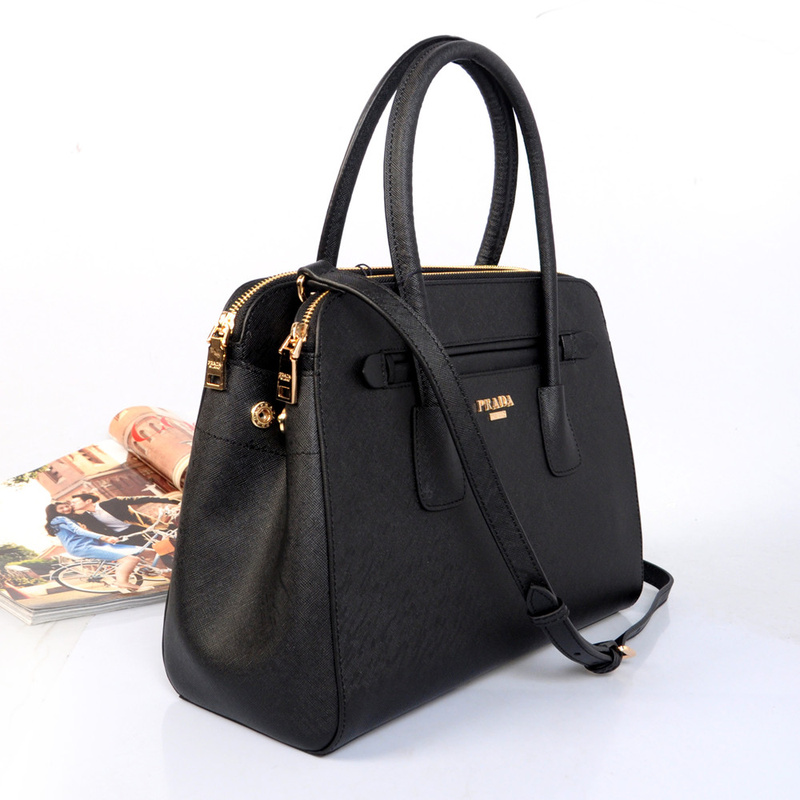 Prada Saffiano Cuir Leather Tote Bag BN2549 in Black