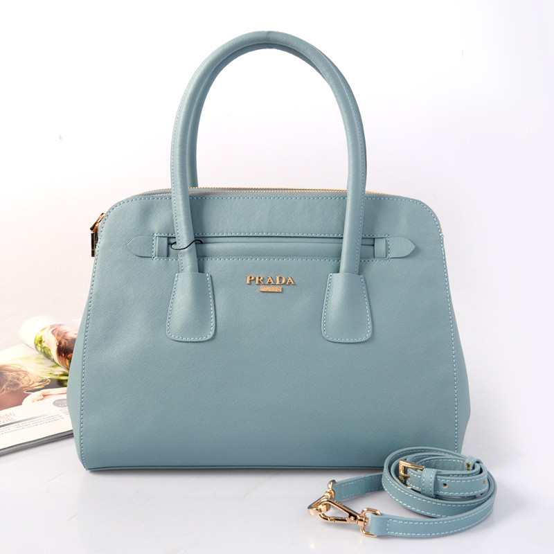 Prada Saffiano Cuir Leather Tote Bag BN2549 in Light Blue