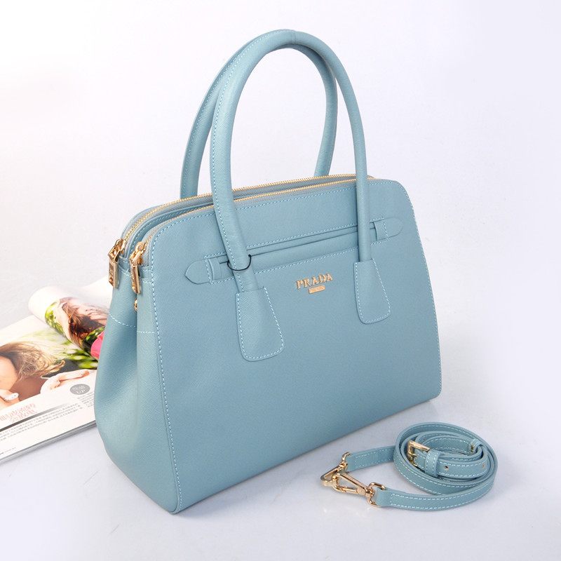 Prada Saffiano Cuir Leather Tote Bag BN2549 in Light Blue