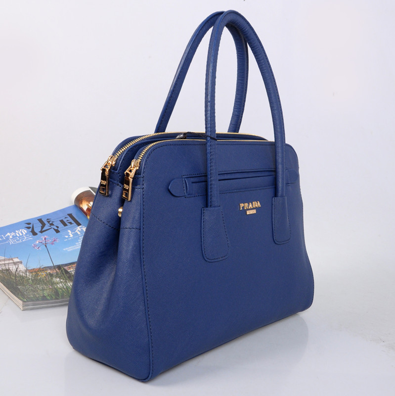 Prada Saffiano Cuir Leather Tote Bag BN2549 in Royal blue