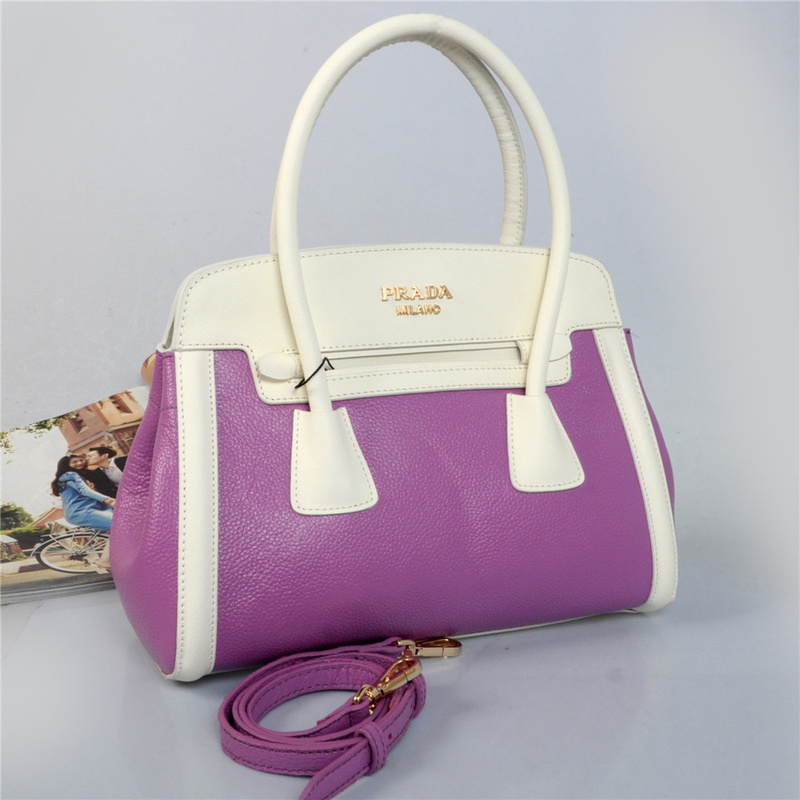 Prada Saffiano Cuir and City Calf Leather Tote Bag BN2602 in Light purple with White