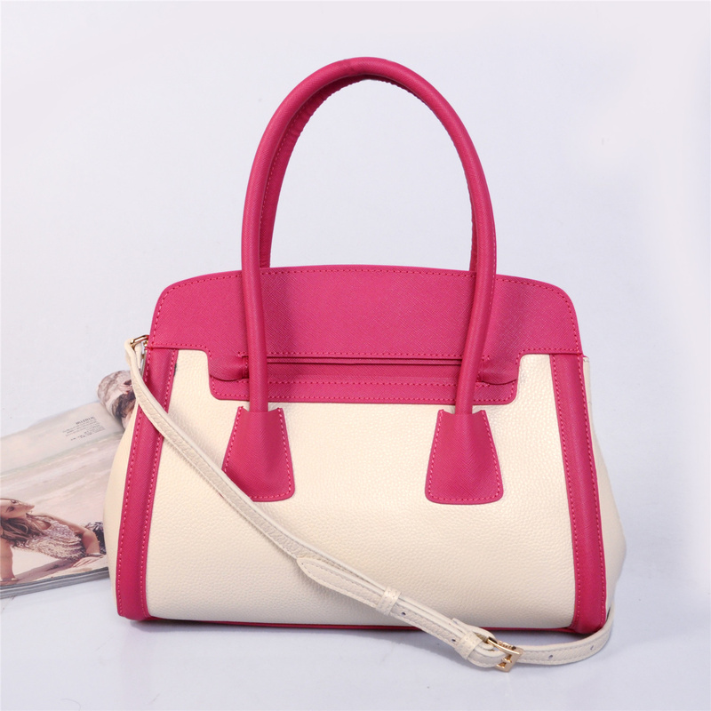 Prada Saffiano Cuir and City Calf Leather Tote Bag BN2602 in Rose with White