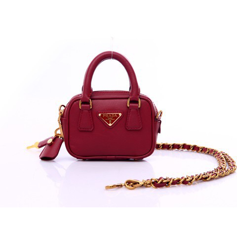 Prada Saffiano Leather Mini Tote Bag BL0705 in Claret