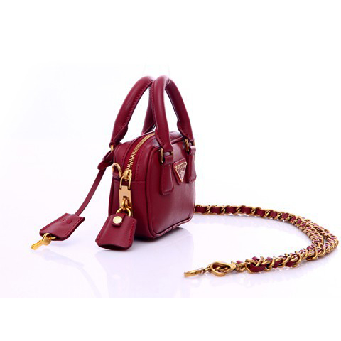 Prada Saffiano Leather Mini Tote Bag BL0705 in Claret