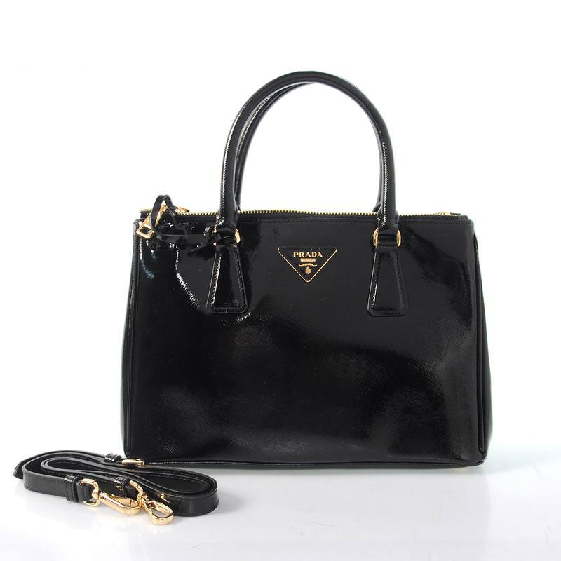 Prada Saffiano Patent Leather Tote Bag 1801 in Black