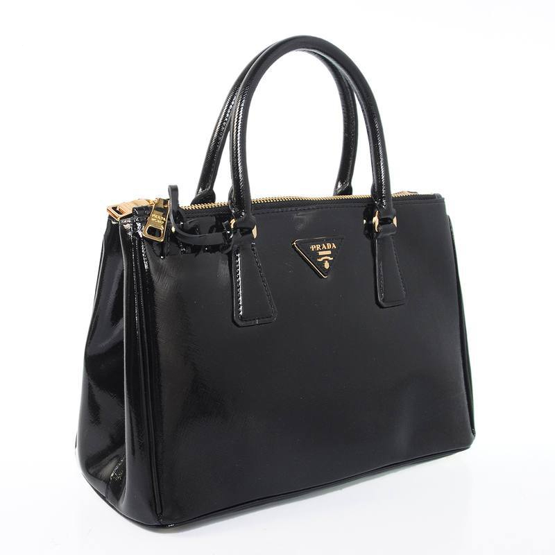 Prada Saffiano Patent Leather Tote Bag 1801 in Black