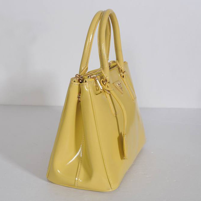 Prada Saffiano Patent Leather Tote Bag 1801 in Light Yellow