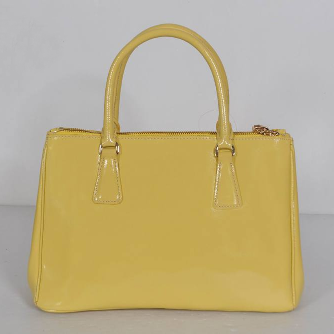 Prada Saffiano Patent Leather Tote Bag 1801 in Light Yellow