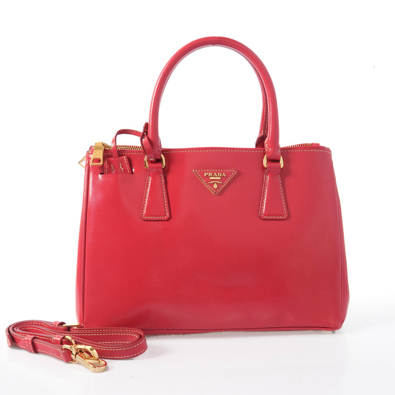 Prada Saffiano Patent Leather Tote Bag 1801 in Rose Red