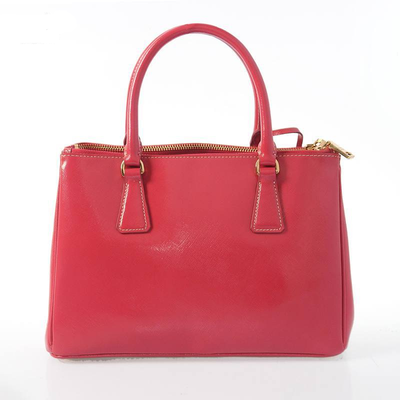 Prada Saffiano Patent Leather Tote Bag 1801 in Rose Red