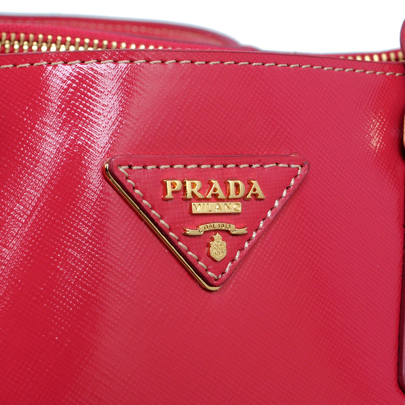 Prada Saffiano Patent Leather Tote Bag 1801 in Rose Red