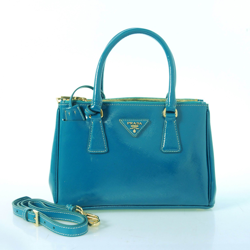 Prada Saffiano Patent Leather Tote Bag 1801 in Royal green