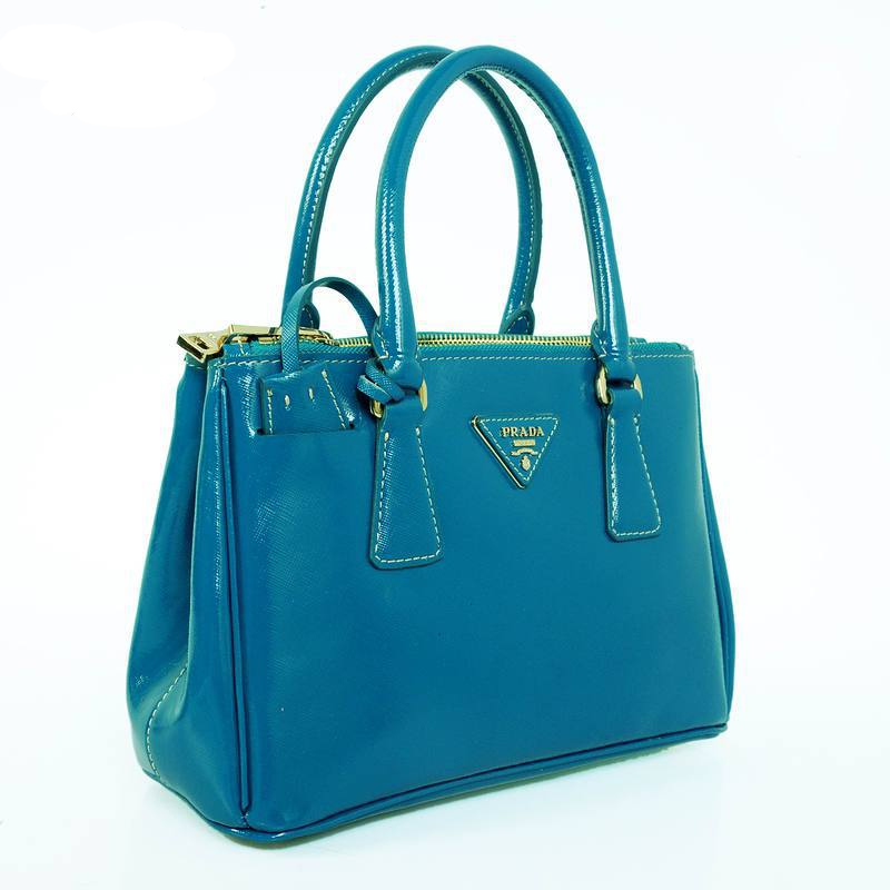 Prada Saffiano Patent Leather Tote Bag 1801 in Royal green