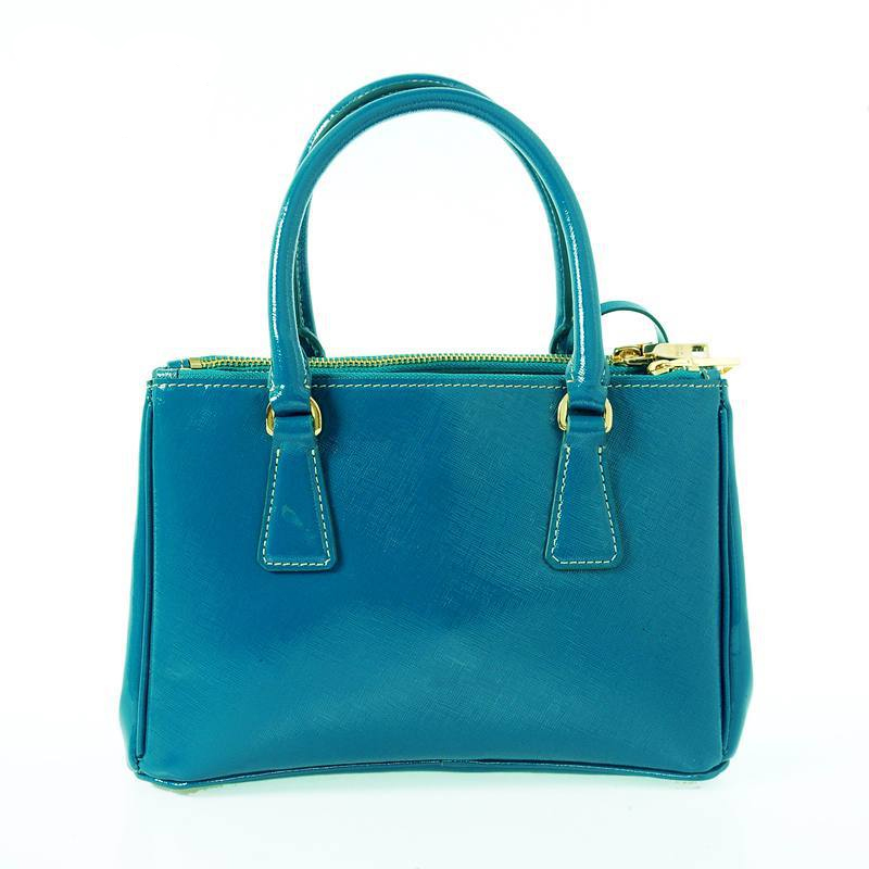 Prada Saffiano Patent Leather Tote Bag 1801 in Royal green