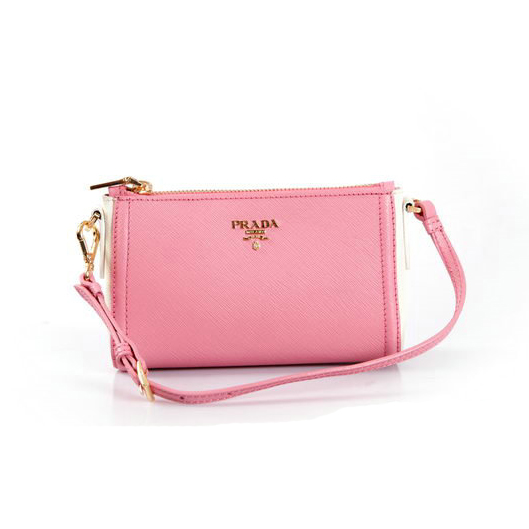 Prada Saffiano Small Shoulder Bag 1N1733 in Pink with White