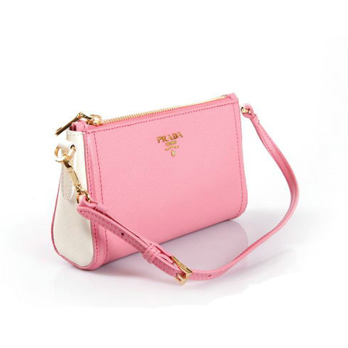 Prada Saffiano Small Shoulder Bag 1N1733 in Pink with White