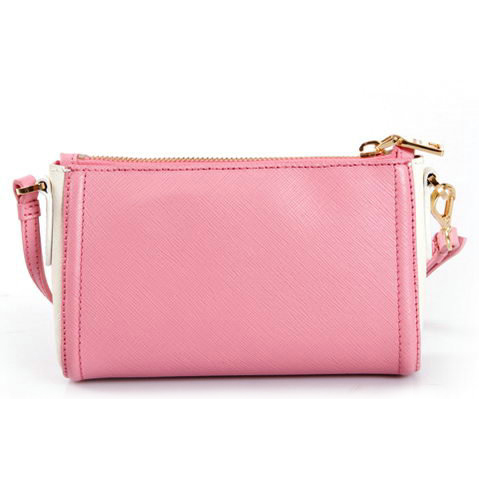 Prada Saffiano Small Shoulder Bag 1N1733 in Pink with White