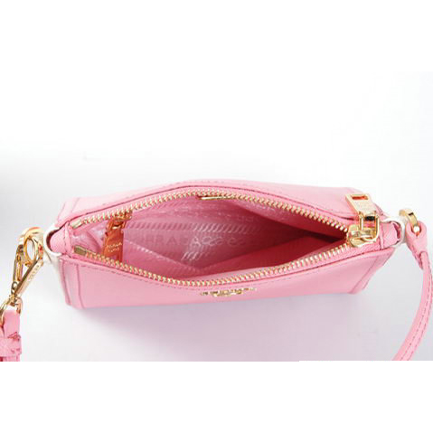 Prada Saffiano Small Shoulder Bag 1N1733 in Pink with White