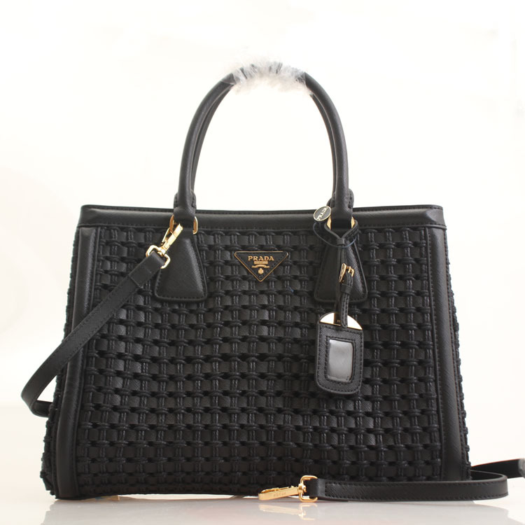 Prada Weave Leather Tote Bag BP6001 in Black