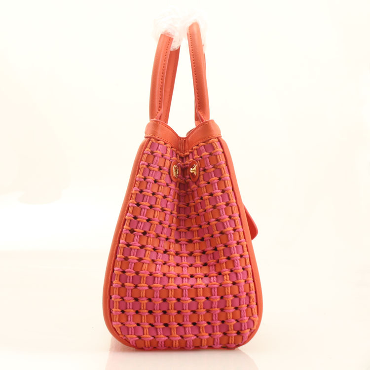 Prada Weave Leather Tote Bag BP6001 in Orange with Rose