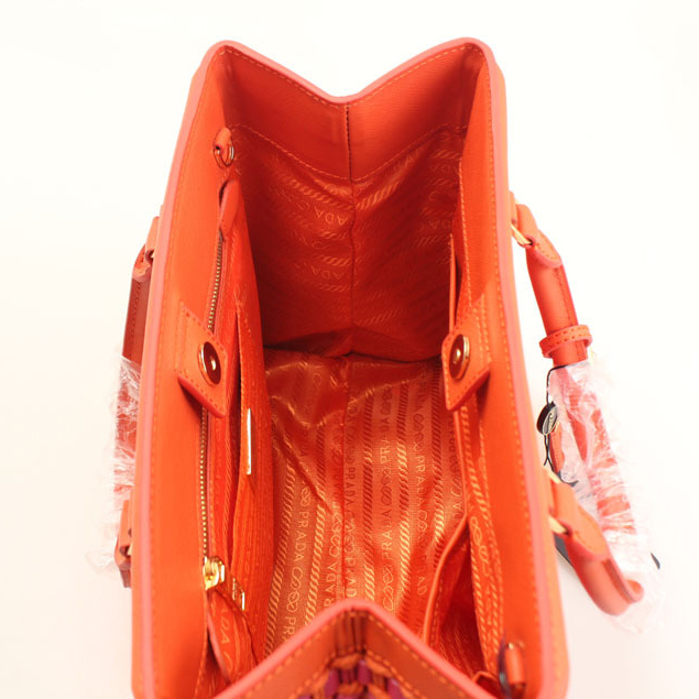 Prada Weave Leather Tote Bag BP6001 in Orange with Rose