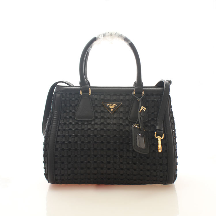 Prada Weave Leather Tote Bag BP6002 in Black