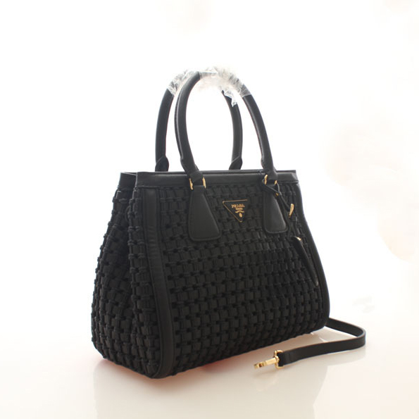 Prada Weave Leather Tote Bag BP6002 in Black