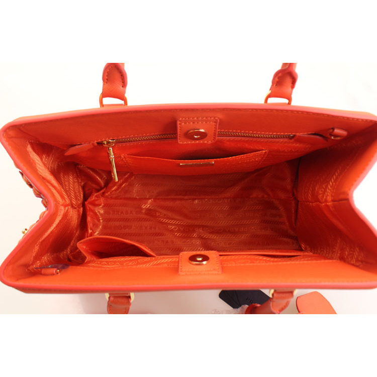 Prada Weave Leather Tote Bag BP6002 in Orange with Rose