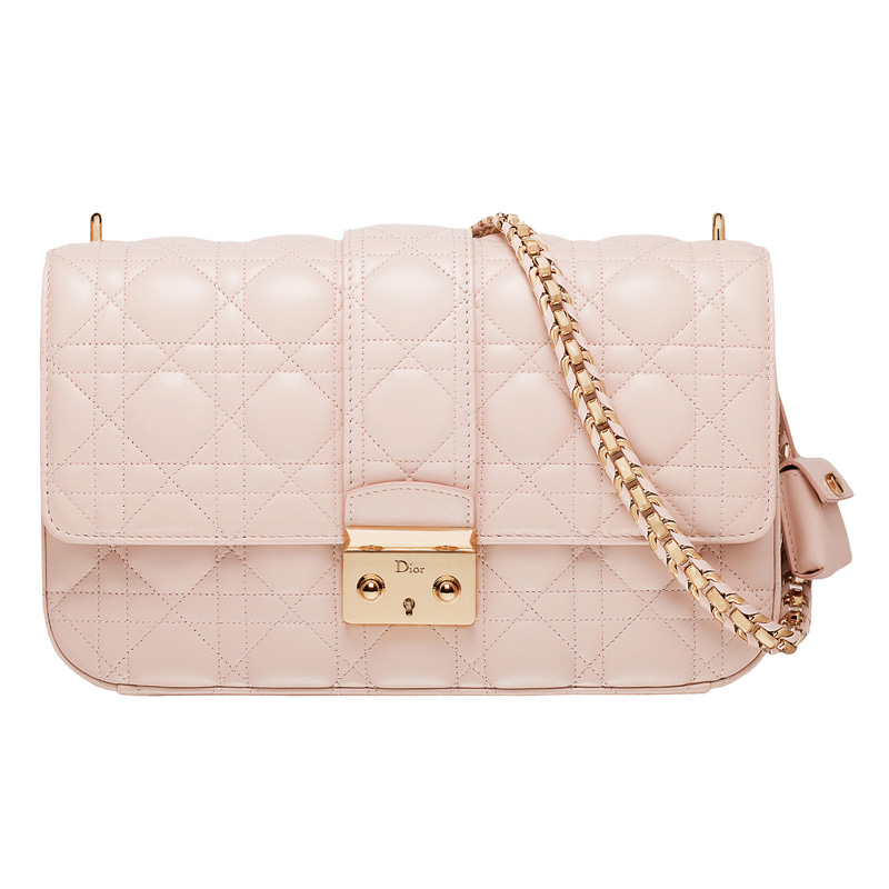 Rose Poudre leather Miss Dior bag, leather plaited chain