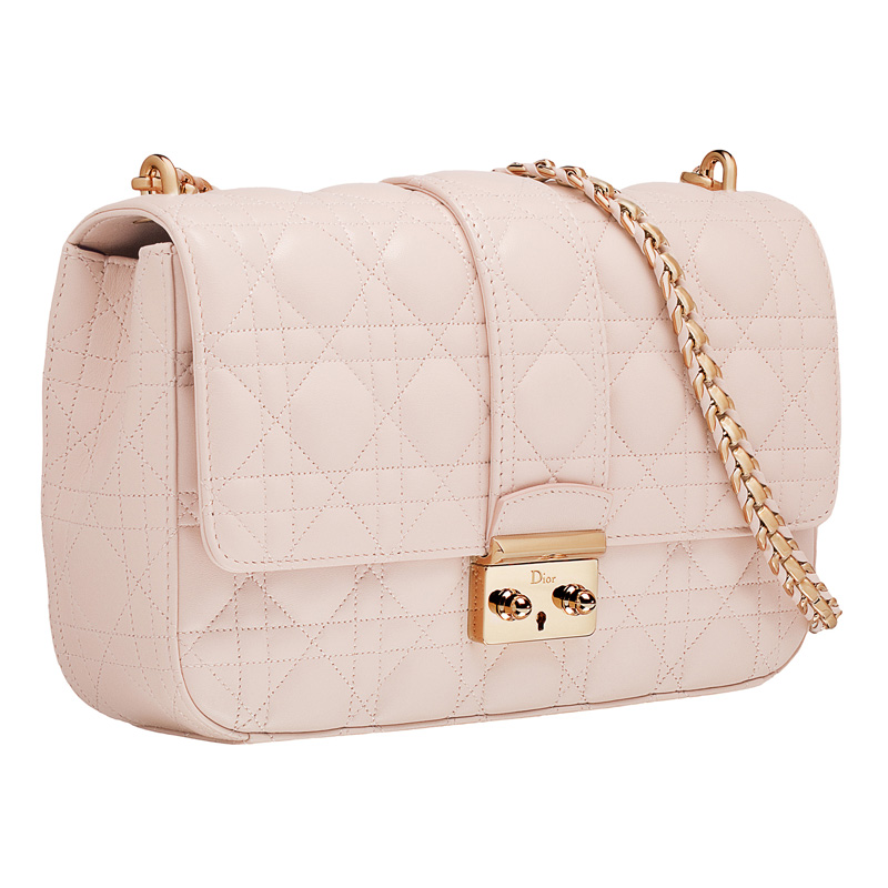 Rose Poudre leather Miss Dior bag, leather plaited chain