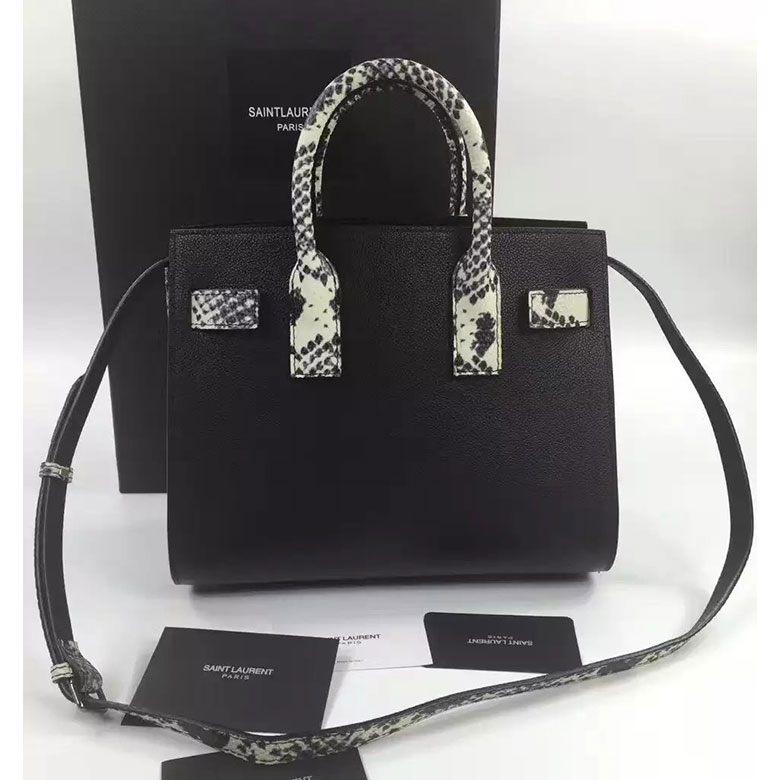 SAINT LAURENT CLASSIC BABY SAC DE JOUR BAG IN LEATHER AND WHITE AND BLACK PYTHON EMBOSSED LEATHER