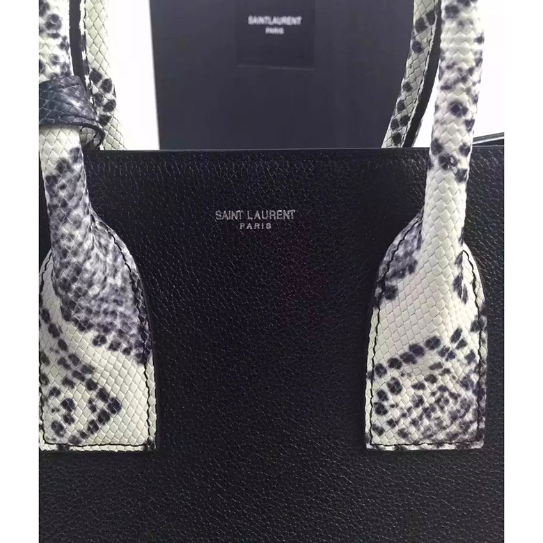 SAINT LAURENT CLASSIC SMALL SAC DE JOUR BAG IN LEATHER AND WHITE AND BLACK PYTHON EMBOSSED LEATHER