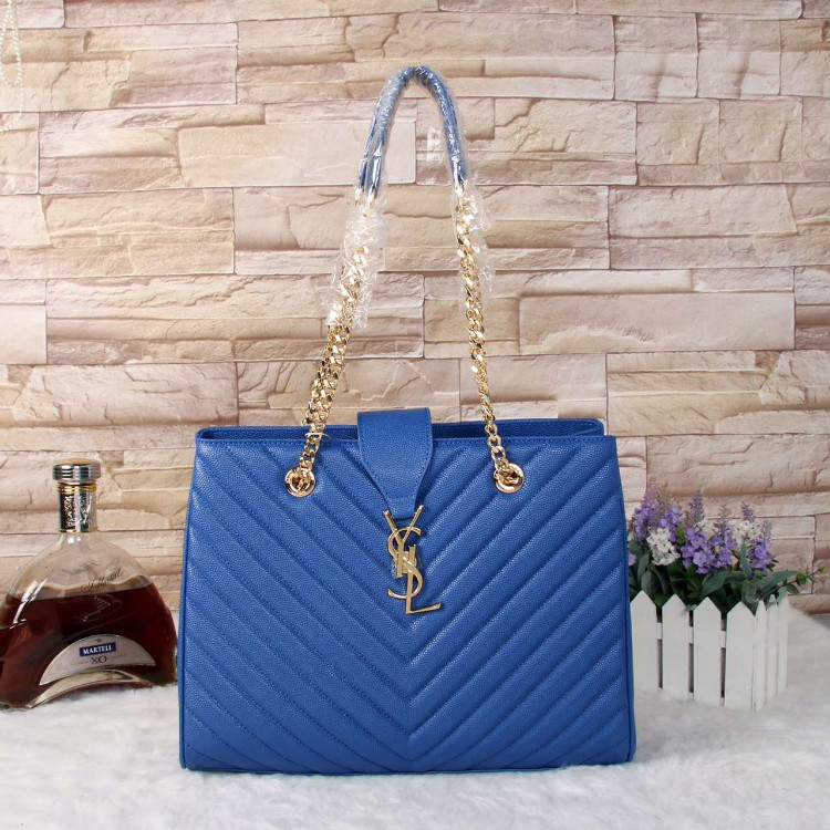 Saint Laurent Large Cabas Caviar Leather Bag Y3009 Blue