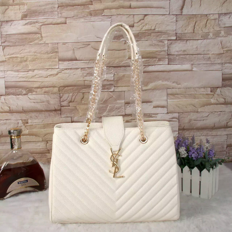 Saint Laurent Large Cabas Caviar Leather Bag Y3009 White