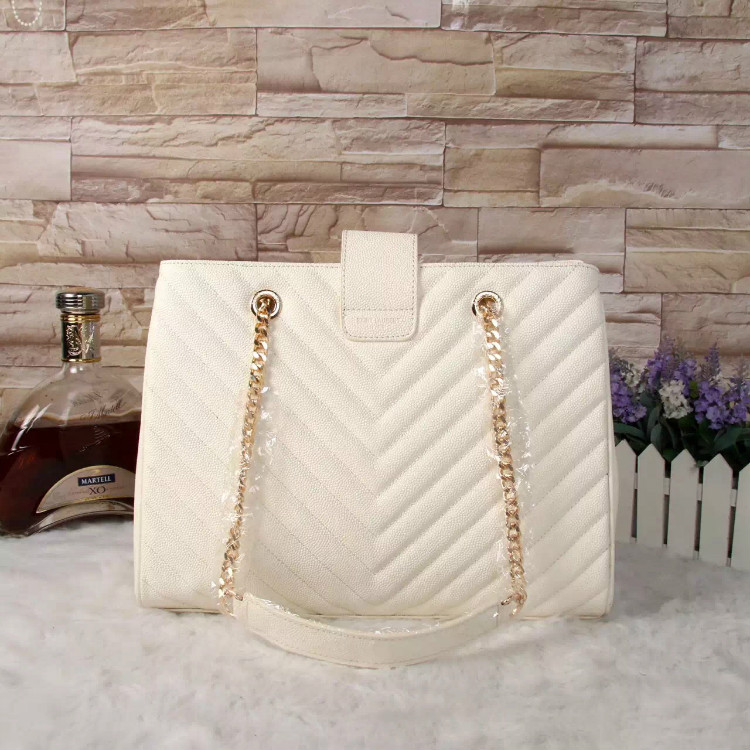 Saint Laurent Large Cabas Caviar Leather Bag Y3009 White