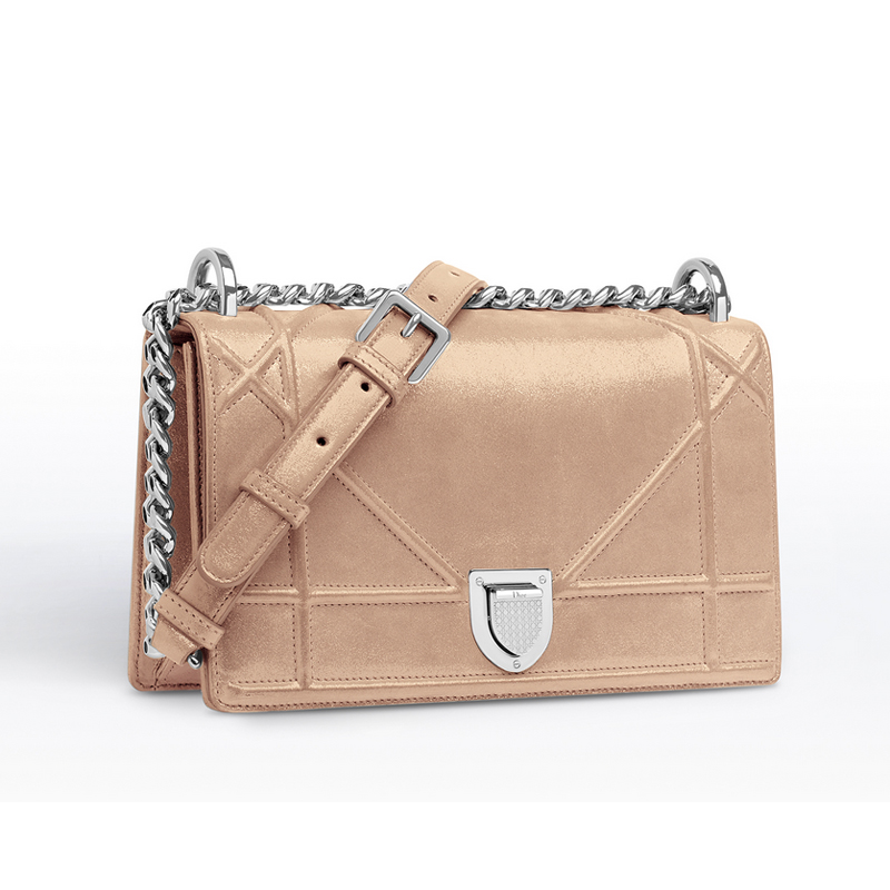 Small Diorama flap bag in beige iridescent nubuck calfskin