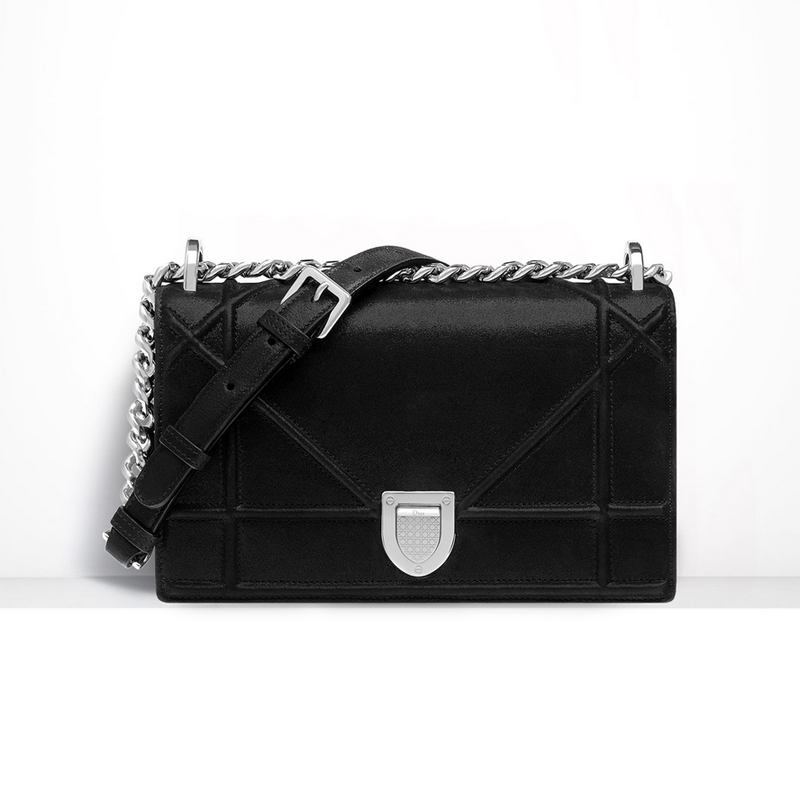 Small Diorama flap bag in black iridescent nubuck calfskin