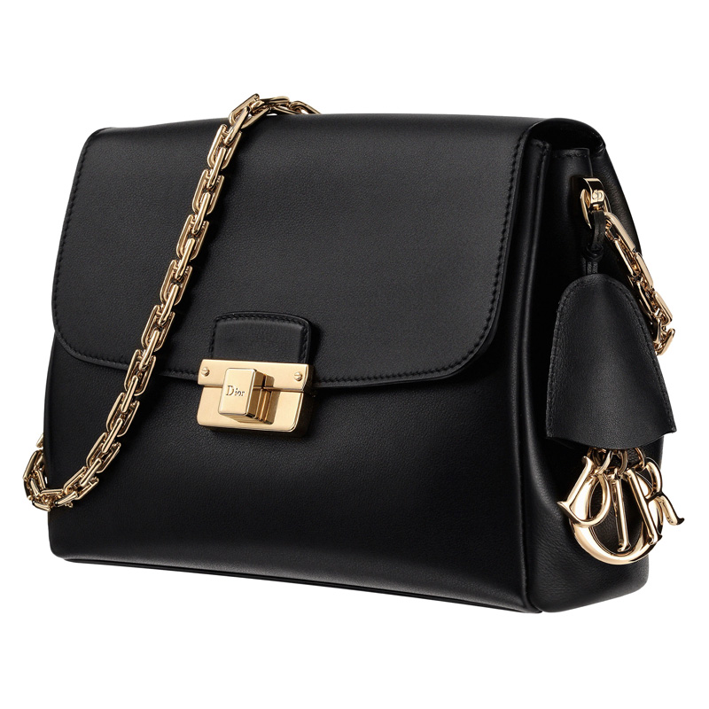 Small black leather Diorling bag