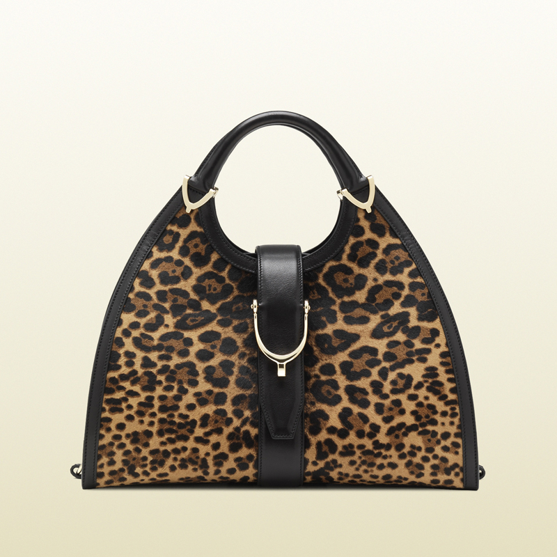 Stirrup jaguar print top handle bag