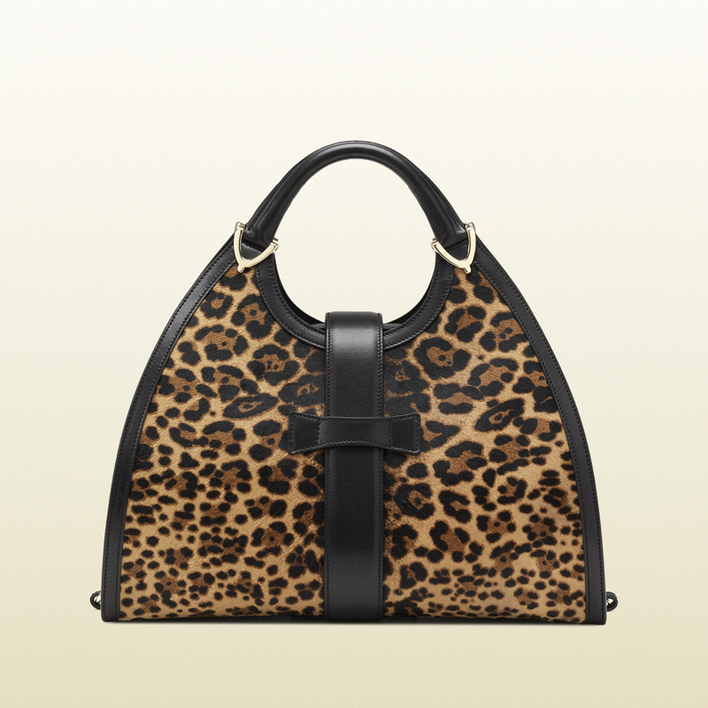 Stirrup jaguar print top handle bag