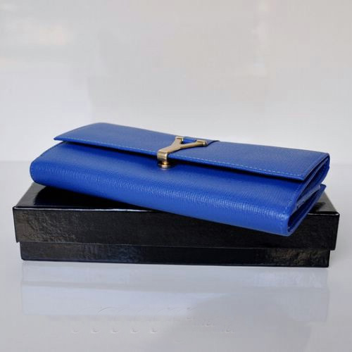 Yves Saint Laurent Large Y Line Flap Wallet 241175 Blue