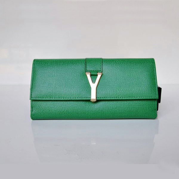 Yves Saint Laurent Large Y Line Flap Wallet 241175 Green