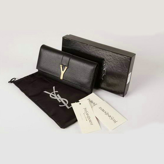 Yves Saint Laurent Large Y Line Flap Wallet Black