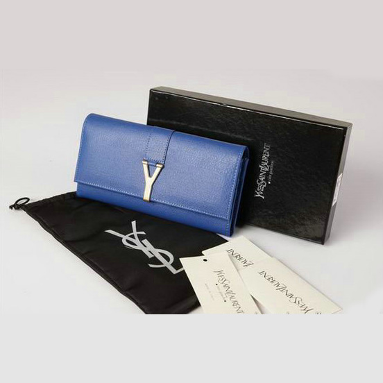 Yves Saint Laurent Large Y Line Flap Wallet Blue