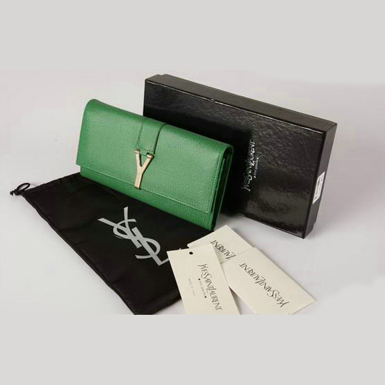 Yves Saint Laurent Large Y Line Flap Wallet Green