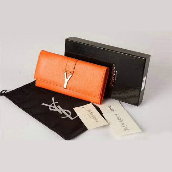 Yves Saint Laurent Large Y Line Flap Wallet Orange