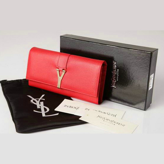 Yves Saint Laurent Large Y Line Flap Wallet Red