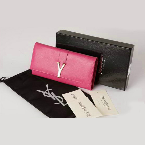 Yves Saint Laurent Large Y Line Flap Wallet Rosy