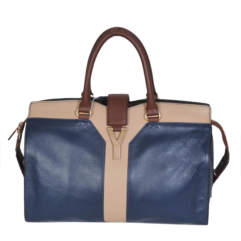 Yves Saint Laurent Medium Cabas Chyc Bag 8221 Royal blue with Apricot